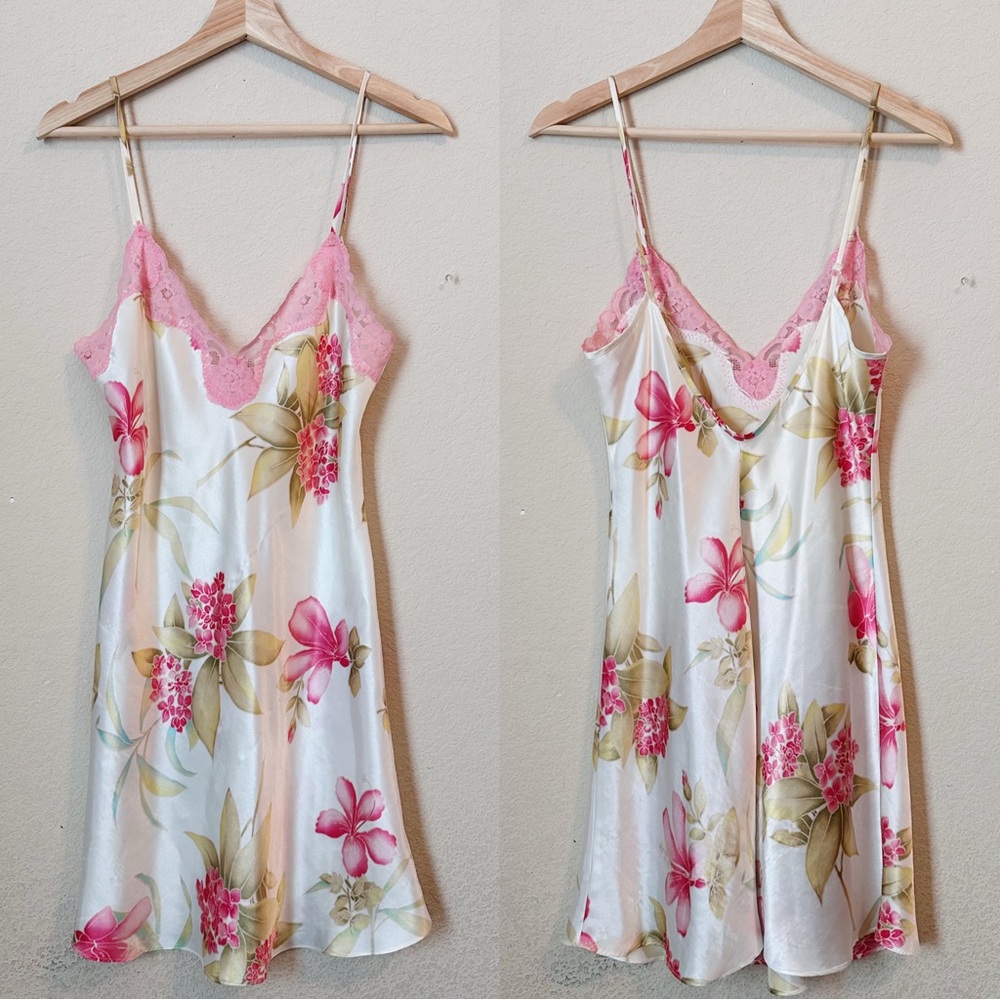 Vintage LA Intimates Ivory & Pink Floral Lace Slip Dress
